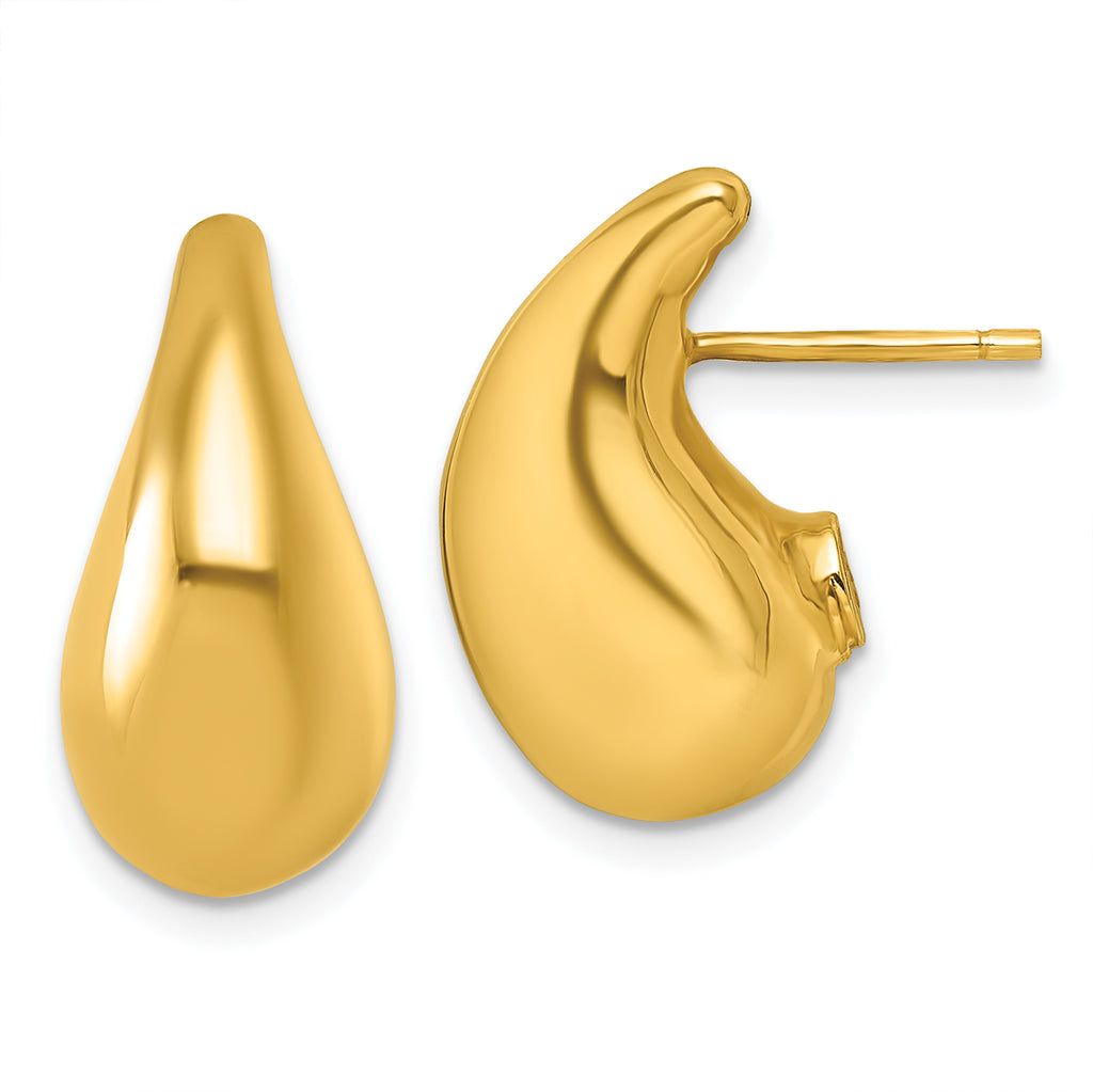 14k Polished 3D Curved Puffed Teardrop Post Earrings