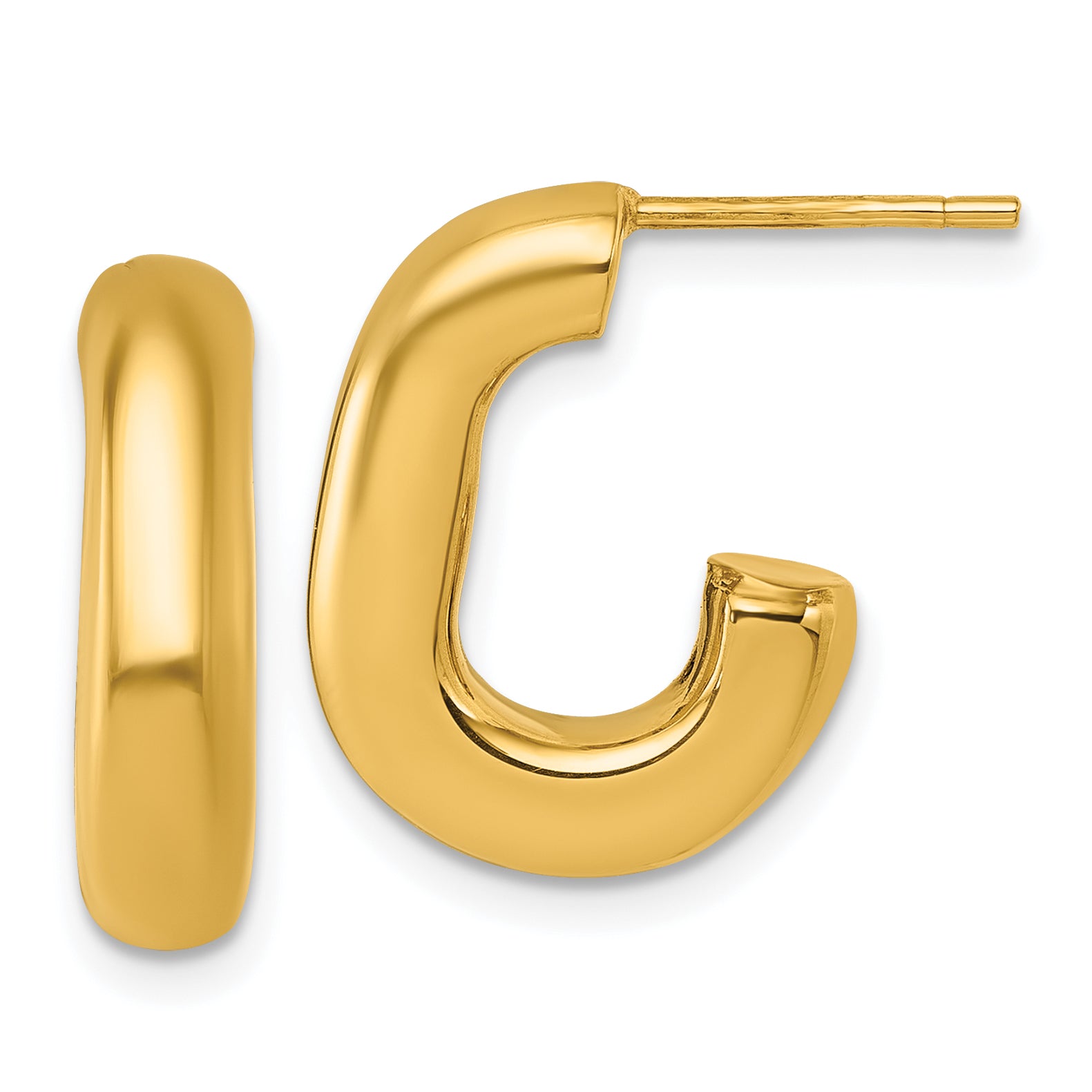 14k Polished Puffed Oval J-Hoop Post Earrings