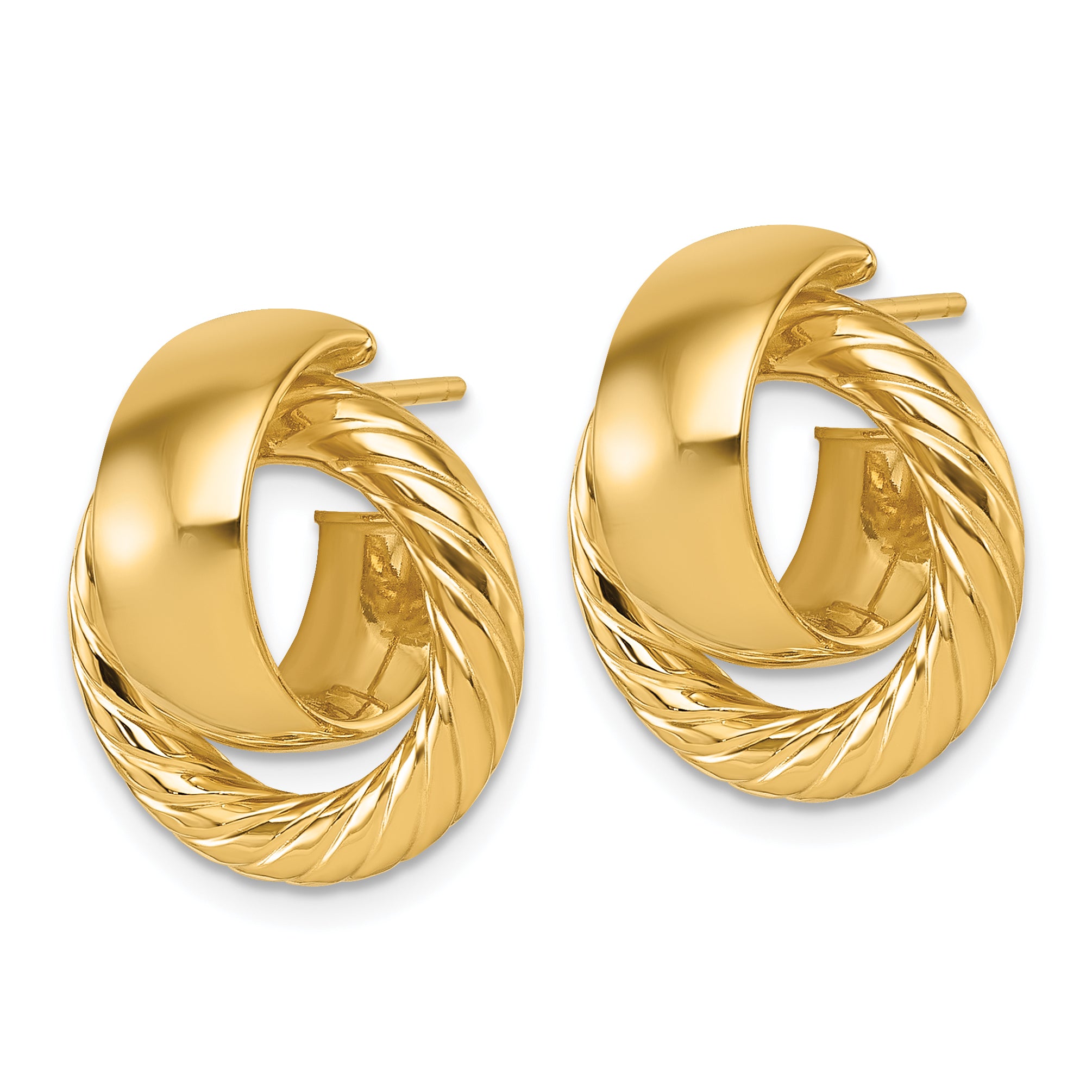 14K Polished and Twisted Doorknocker C-Hoop Post Earrings Secondary image