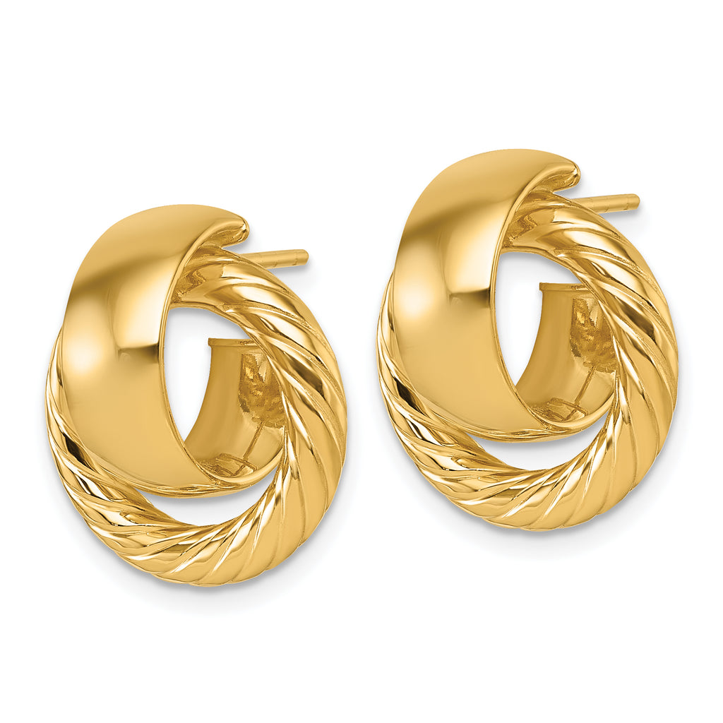 14K Polished and Twisted Doorknocker C-Hoop Post Earrings