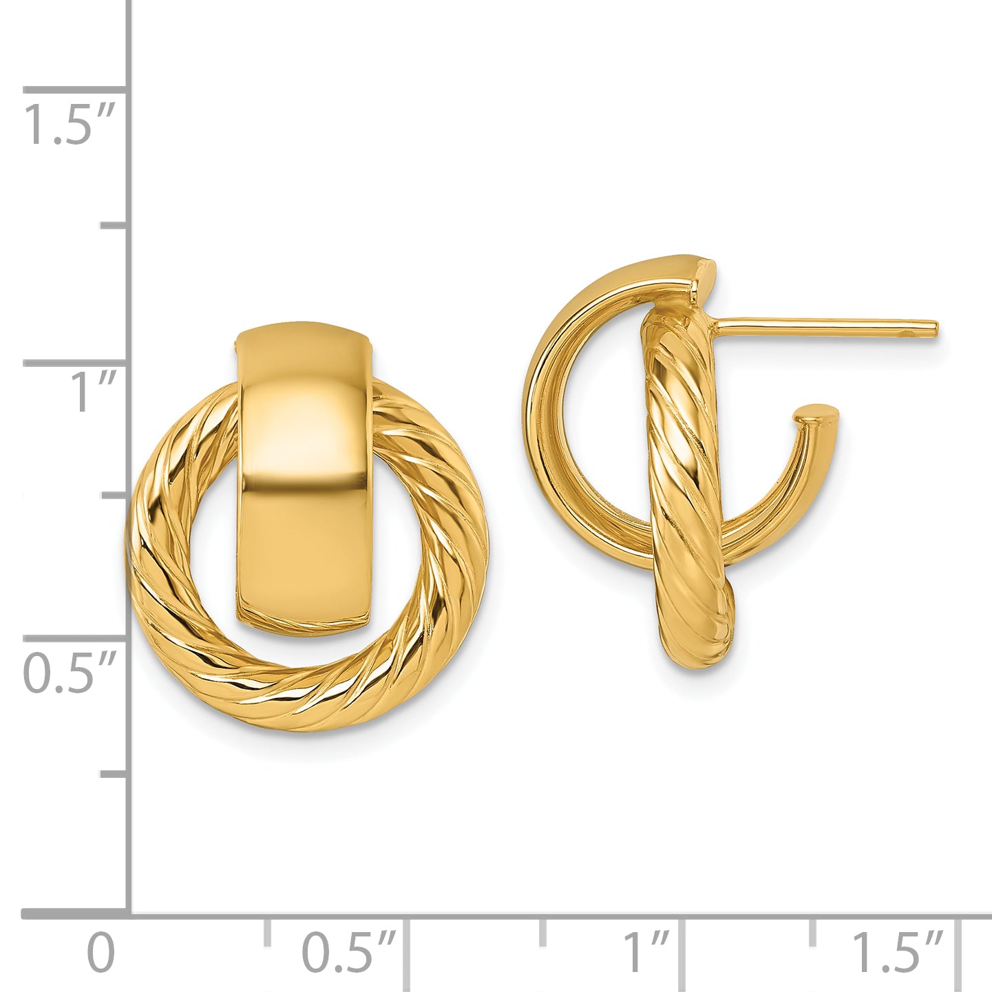 14K Polished and Twisted Doorknocker C-Hoop Post Earrings