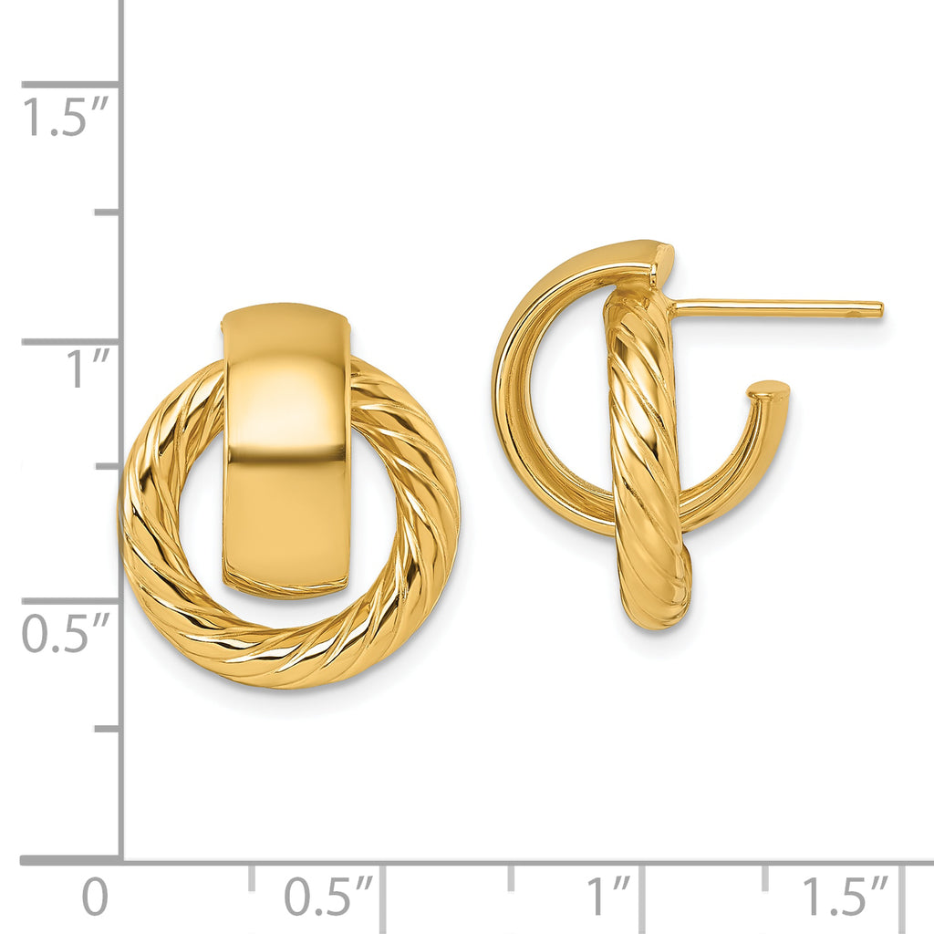14K Polished and Twisted Doorknocker C-Hoop Post Earrings