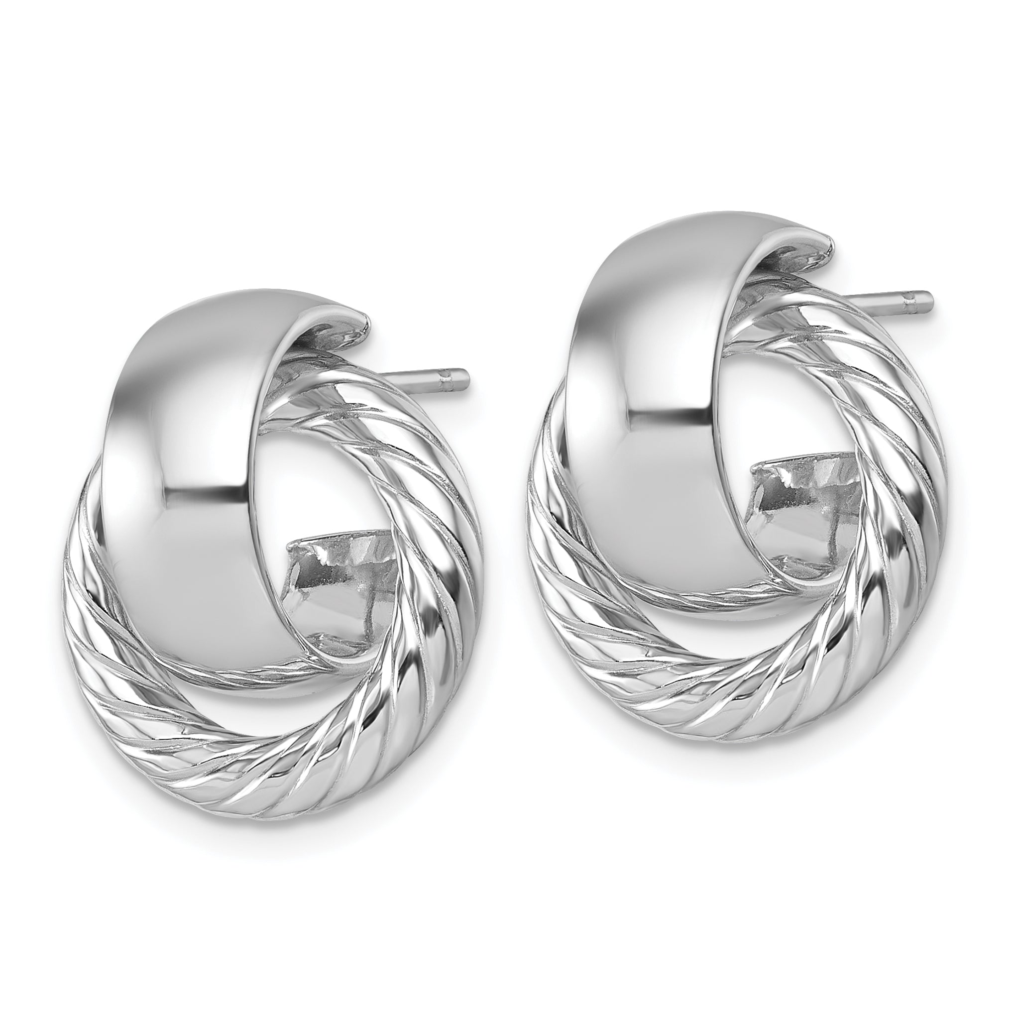 14K with White Rhodium Polished and Twisted Doorknocker C-Hoop Post Earrings Secondary image