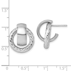 14K with White Rhodium Polished and Twisted Doorknocker C-Hoop Post Earrings