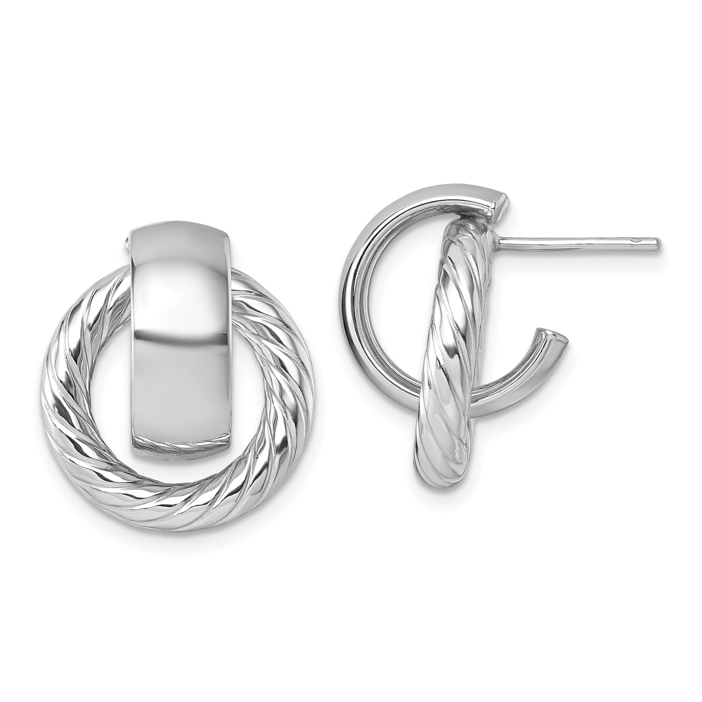 14K with White Rhodium Polished and Twisted Doorknocker C-Hoop Post Earrings Main image