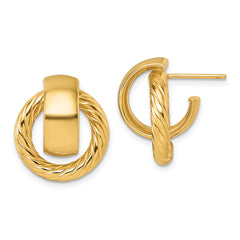 14K Polished and Twisted Doorknocker C-Hoop Post Earrings