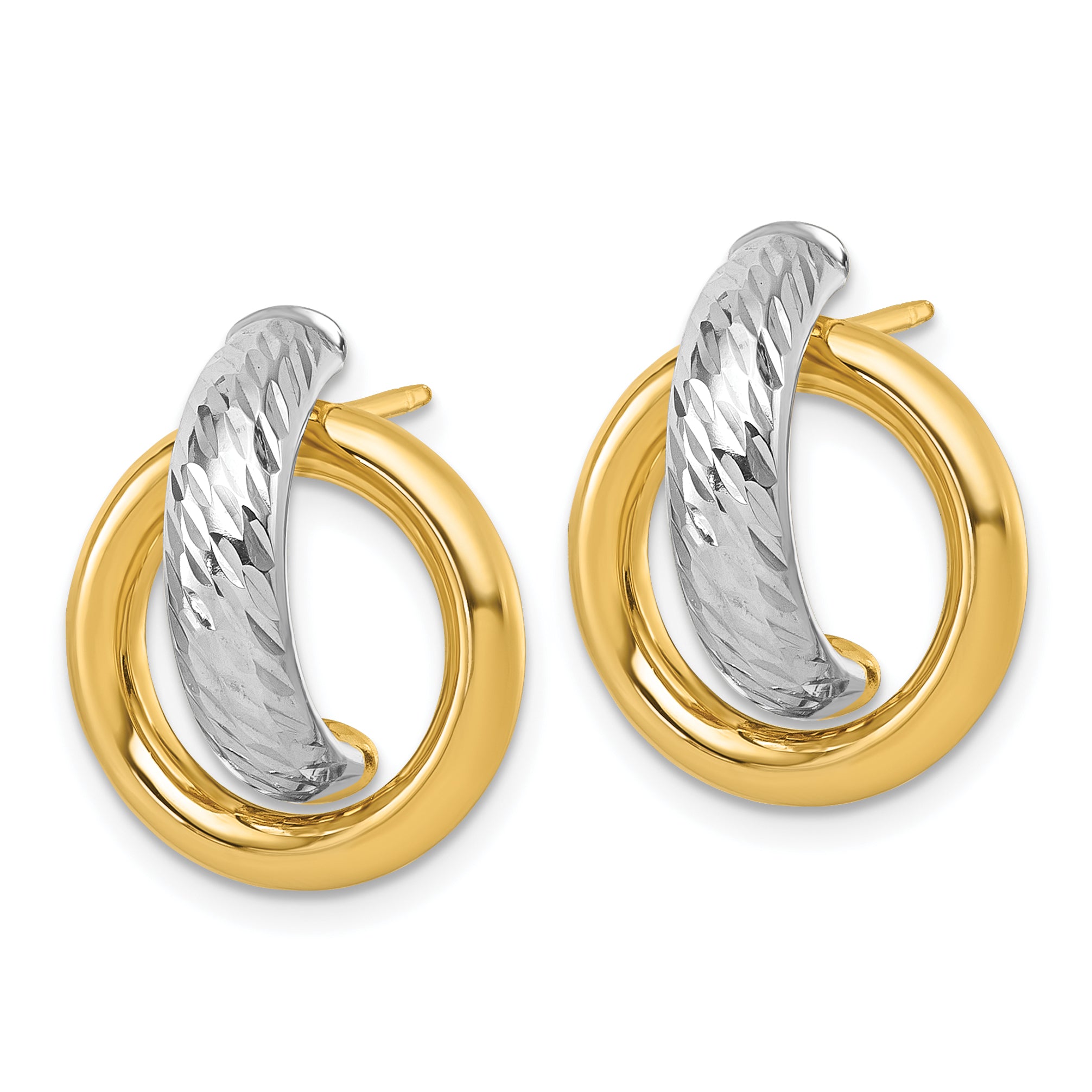 14K and White Rhodium Polished and Diamond-cut Doorknocker Post Earrings
