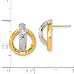 14K and White Rhodium Polished and Diamond-cut Doorknocker Post Earrings
