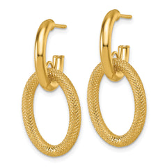 14K Polished and Textured Oval Dangle C-Hoop Post Earrings