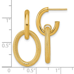 14K Polished and Textured Oval Dangle C-Hoop Post Earrings