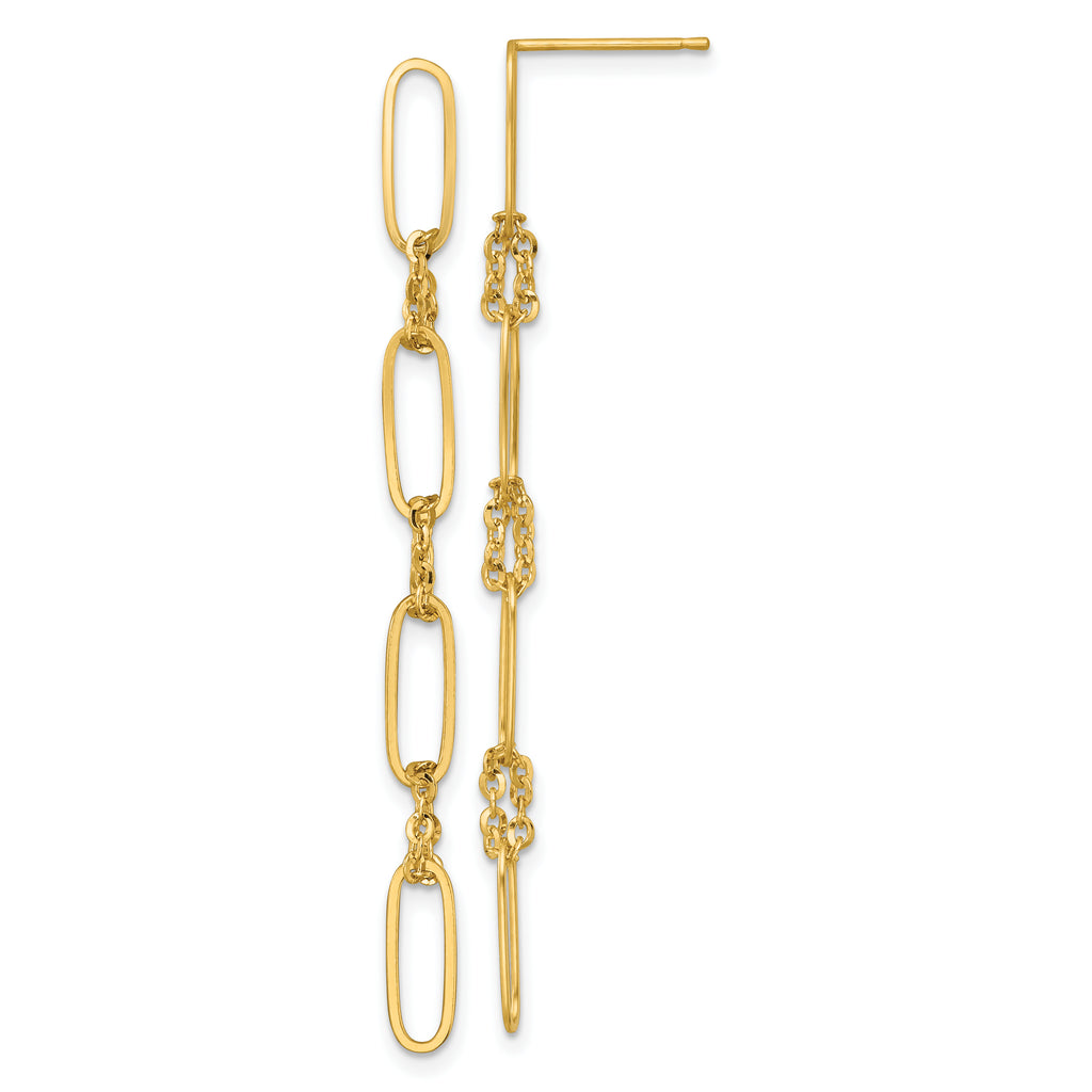 14k Polished Fancy Paperclip and Chain Link Dangle Post Earrings