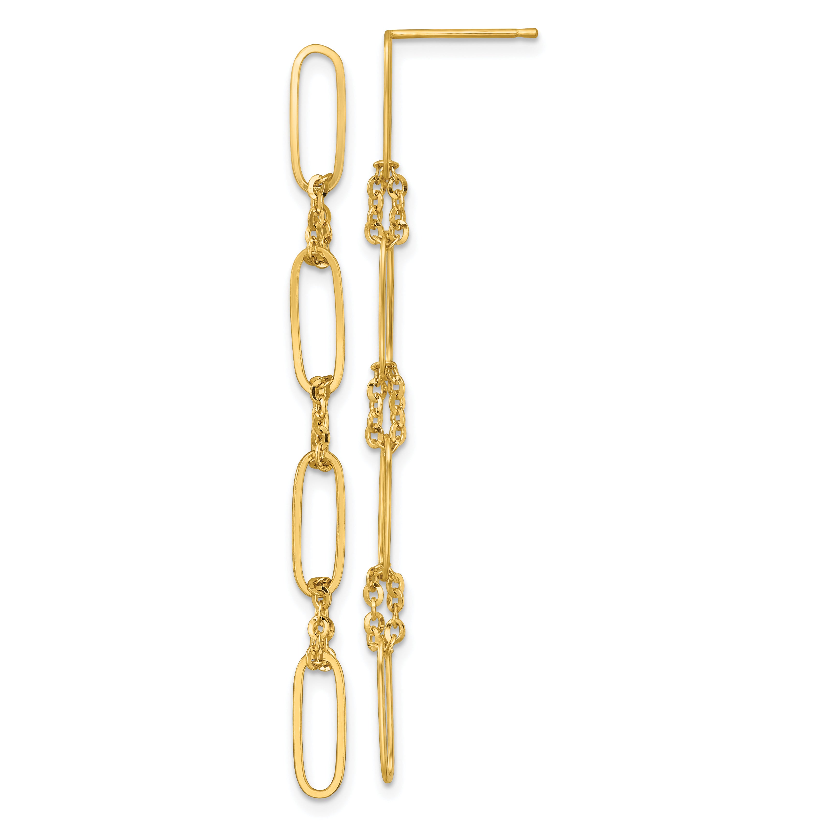 14k Polished Fancy Paperclip and Chain Link Dangle Post Earrings