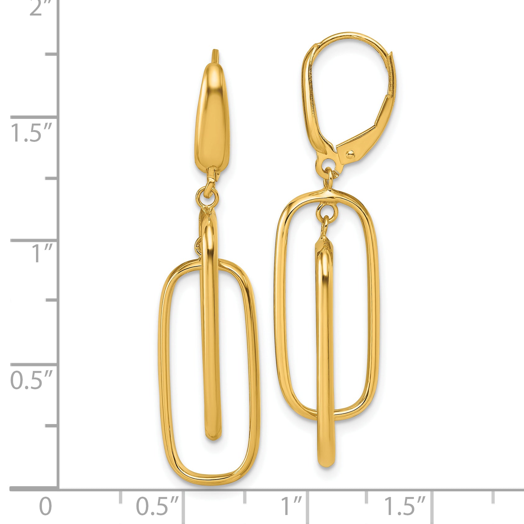 14K Polished Dangle Rectangles Leverback Earrings
