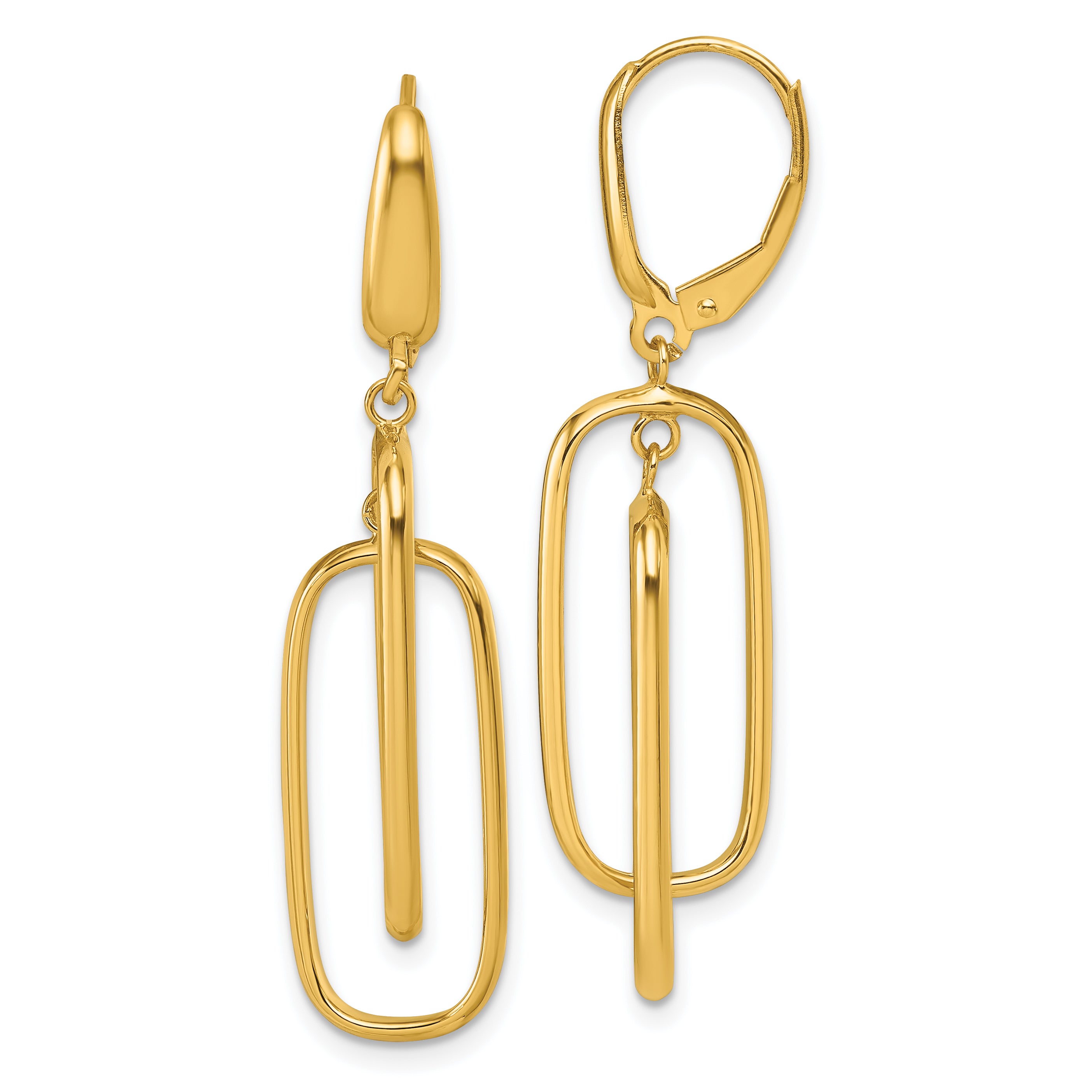 14K Polished Dangle Rectangles Leverback Earrings