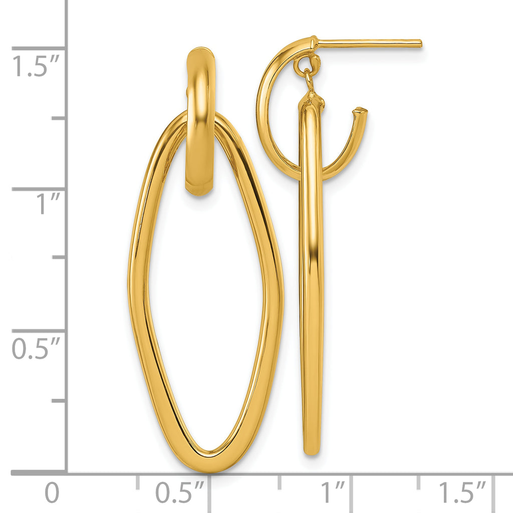 14K Polished Oval Dangle C-Hoop Post Earrings