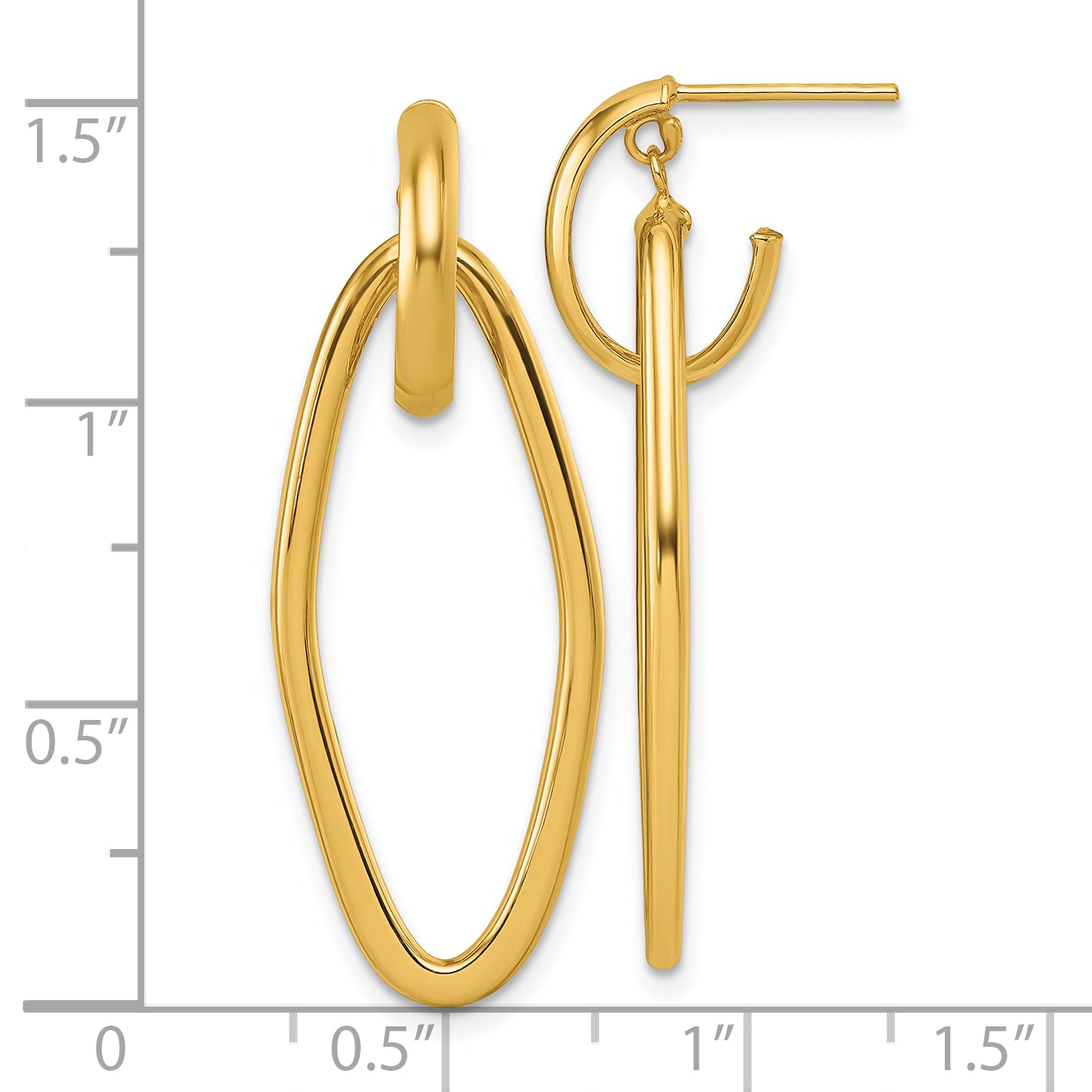 14K Polished Oval Dangle C-Hoop Post Earrings