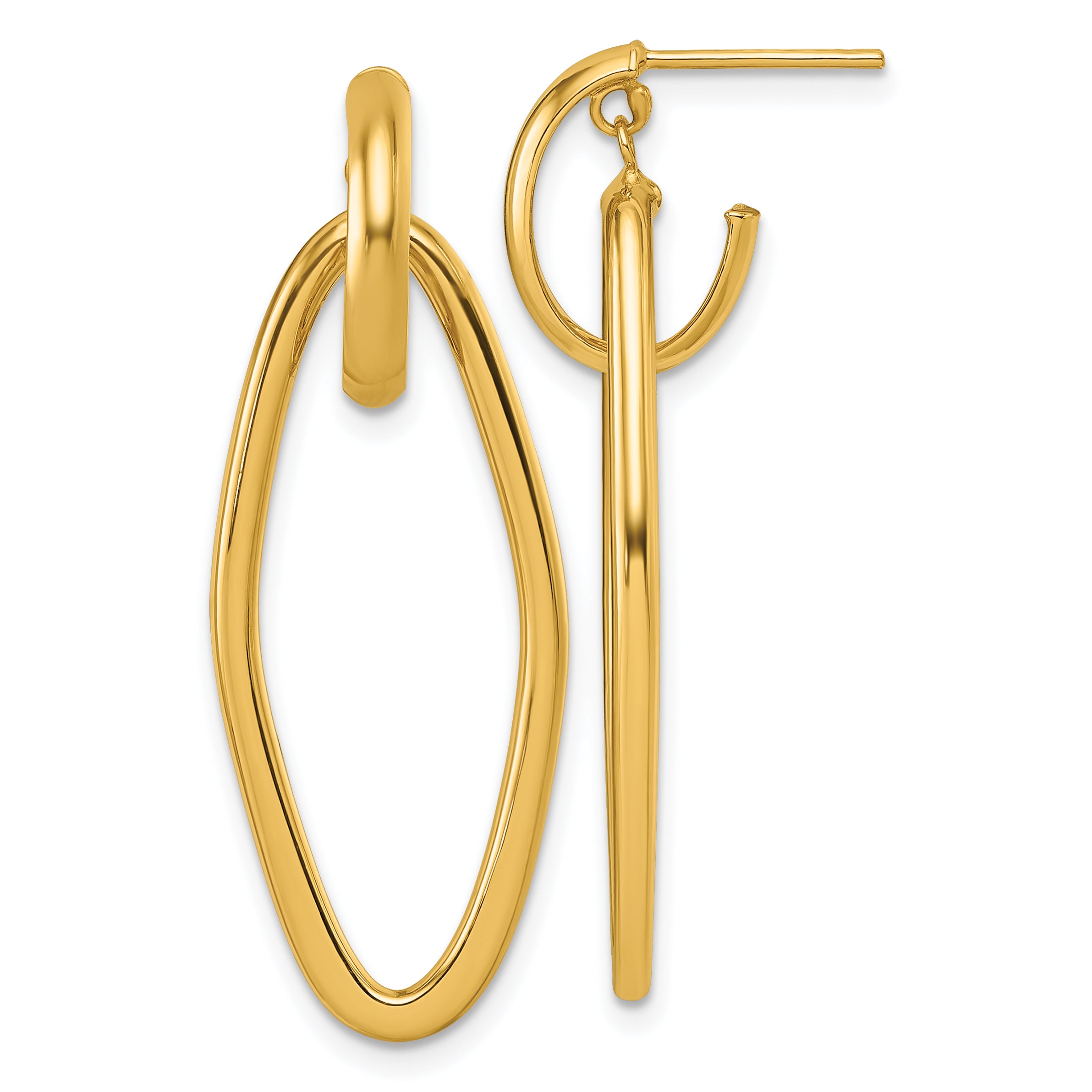 14K Polished Oval Dangle C-Hoop Post Earrings Main image