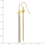 14k Tri-color Polished Fancy Chain Dangle Tassel Shepherd Hook Earrings