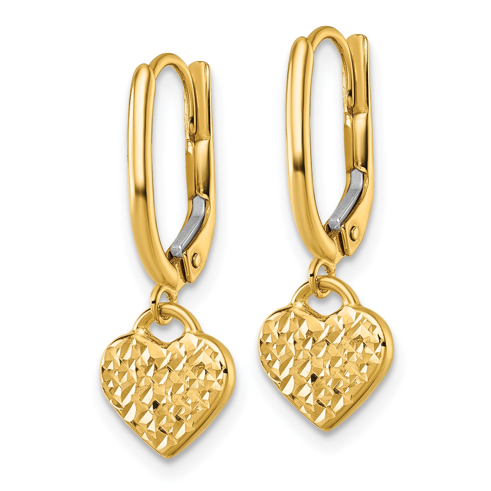 14k Polished Diamond-cut Heart Dangle Leverback Earrings Secondary image