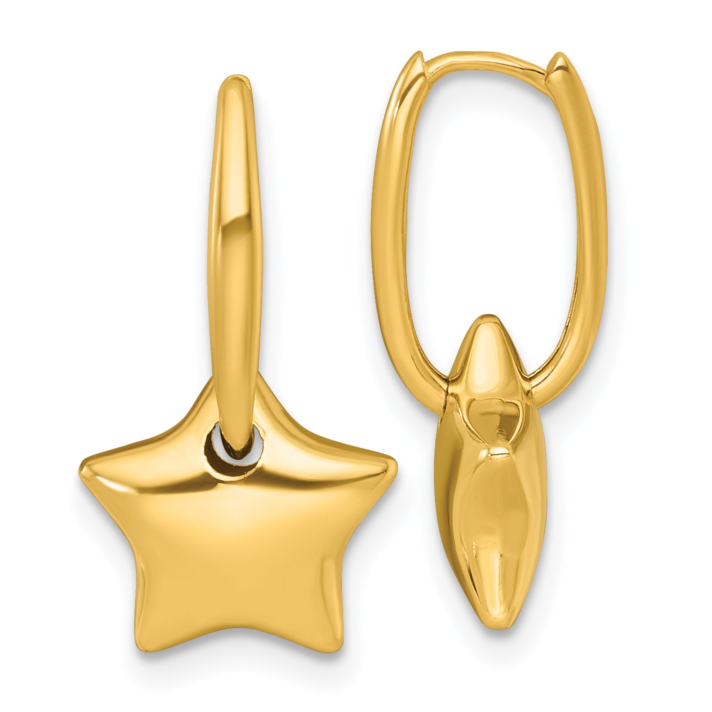 14k Polished Dangle Puffed Star Hinged Hoop Earrings Main image