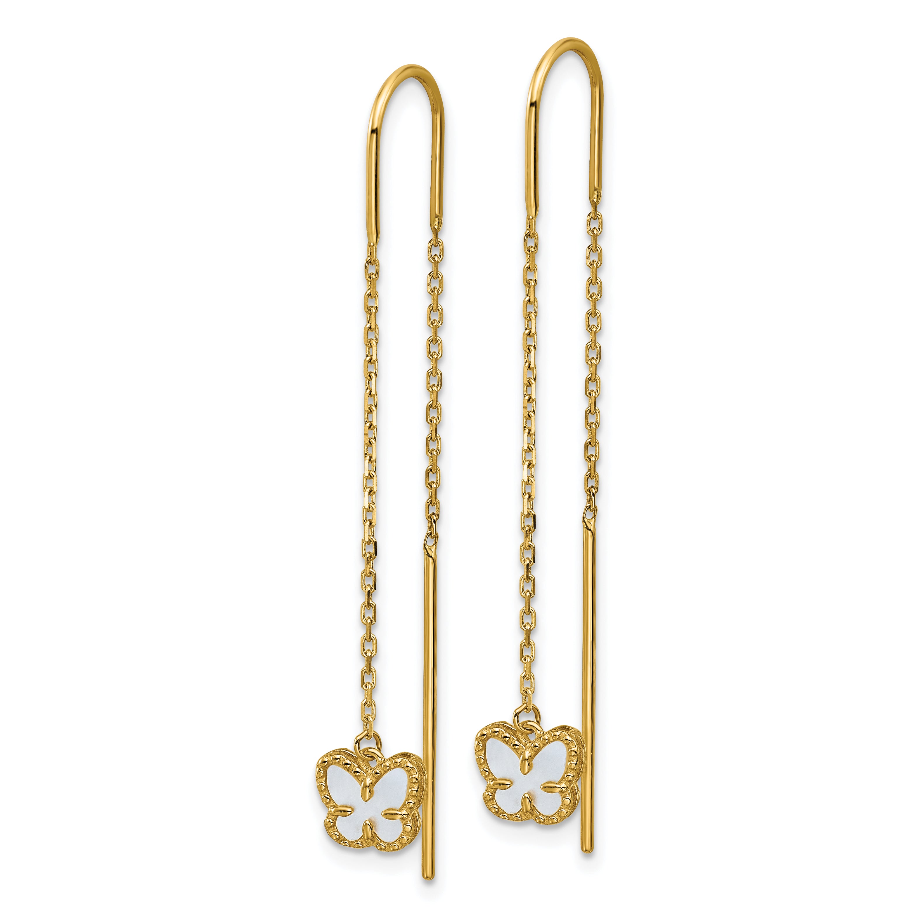 14K Polished Mother of Pearl Butterfly Cable Chain Threader Earrings Secondary image