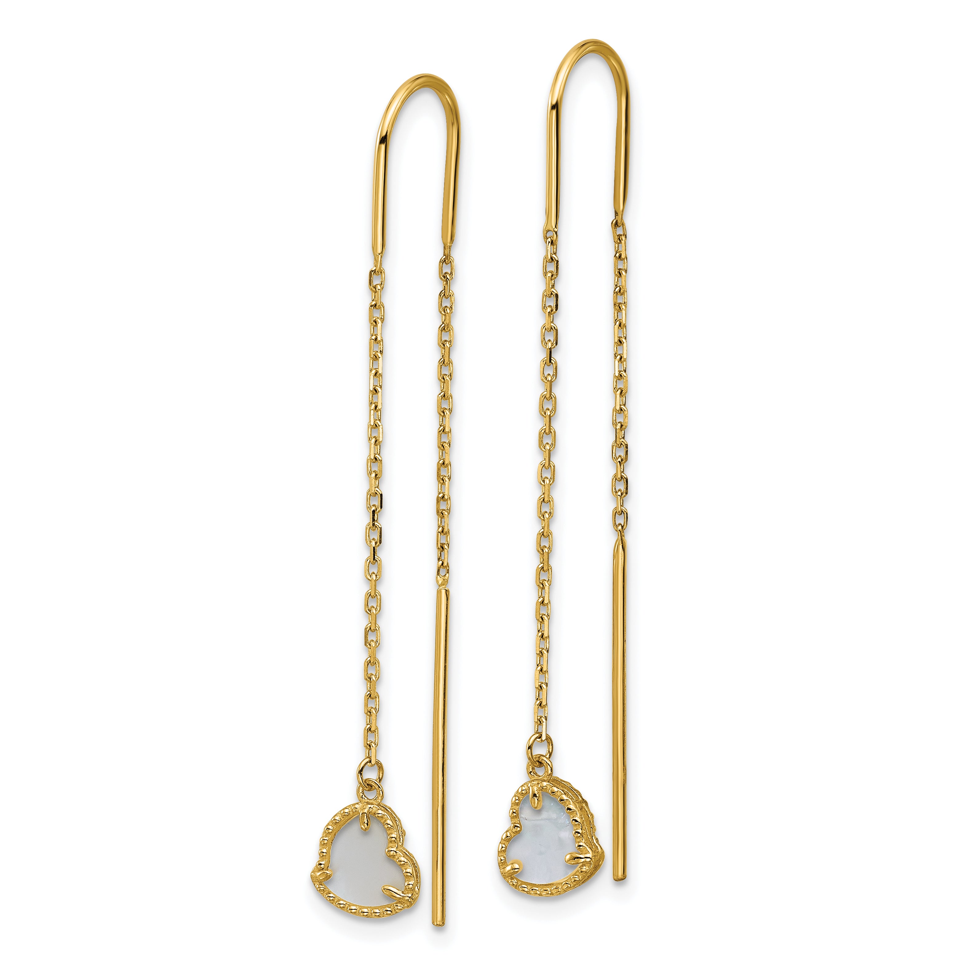 14K Polished Mother of Pearl Heart Cable Chain Threader Earrings Secondary image