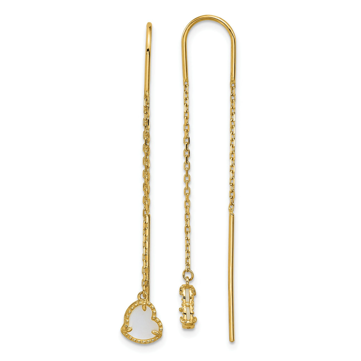 Mother of Pearl Heart Cable Chain Threader Earrings in 14K Yellow Gold - Sophia Jewelers Main image