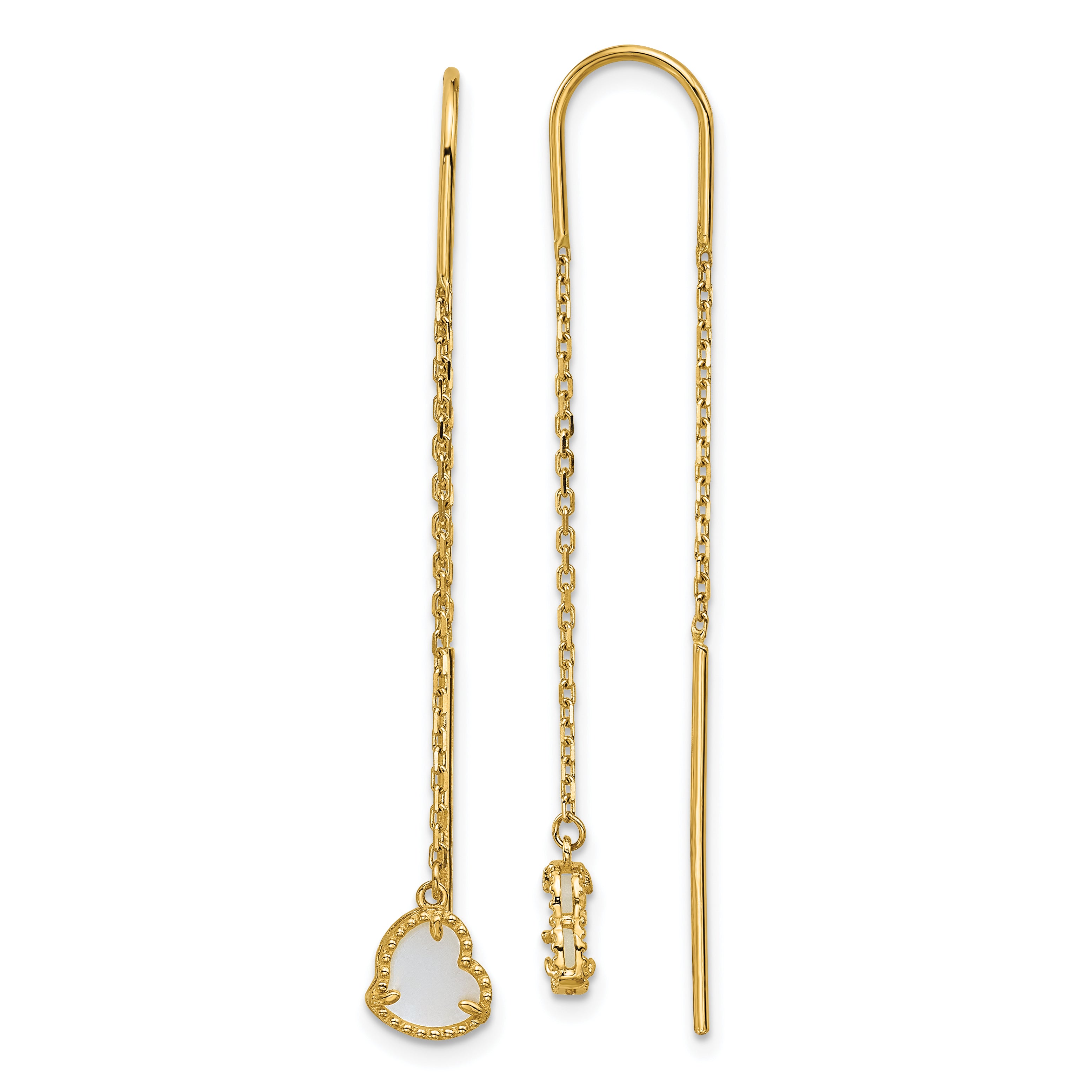14K Polished Mother of Pearl Heart Cable Chain Threader Earrings Main image