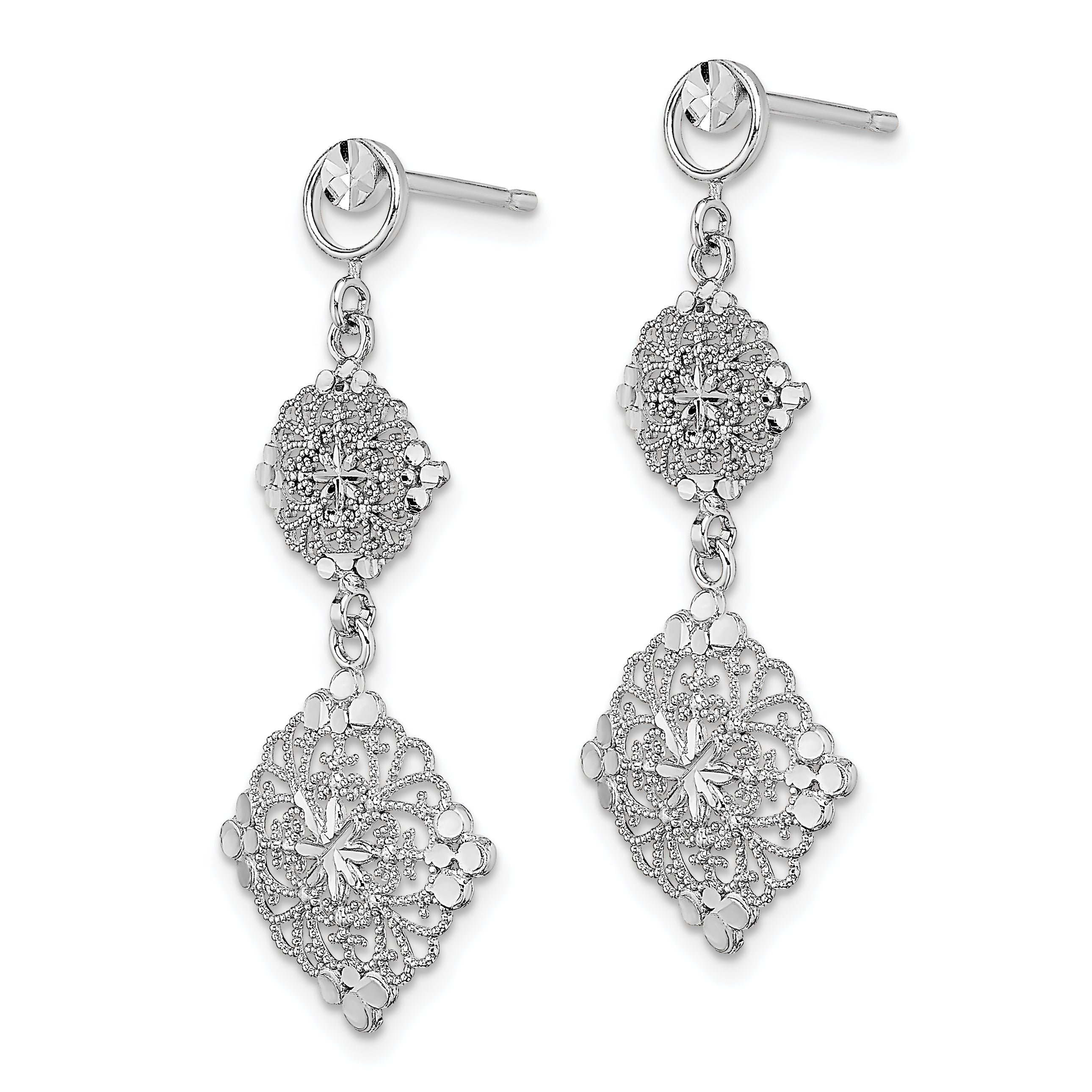 14K White Gold D/C Filigree Medallion Drop Earrings Secondary image