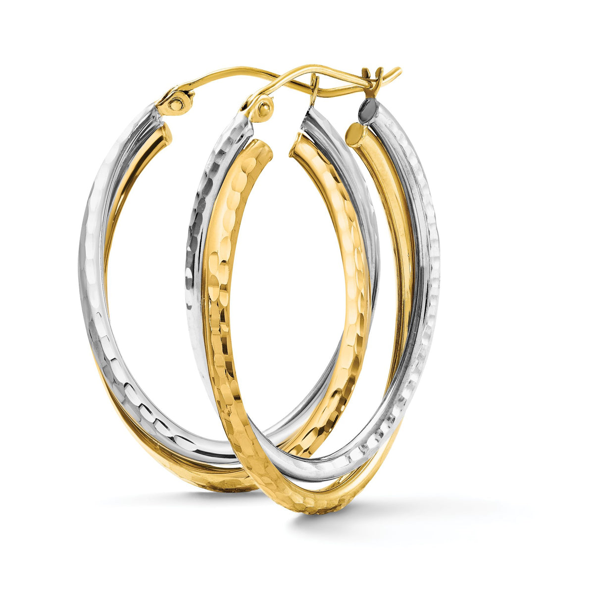 14K Two-Tone Diamond-Cut Polished Oval Hoop Earring, 27.5mm