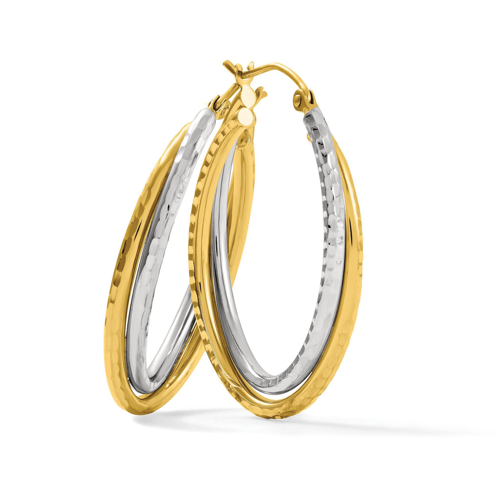 14K Two-Tone Diamond-Cut Polished Oval Hoop Earring, 27.5mm