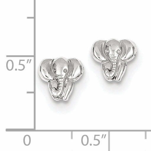 14K White Gold Elephant Button Earrings, 7mm x 8mm, Rhodium Plated