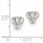 14K White Gold Elephant Button Earrings, 7mm x 8mm, Rhodium Plated