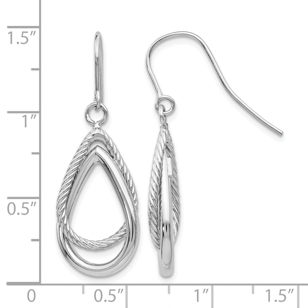 Teardrop Shepherd Hook Dangle Earrings in 14K White Gold, Textured - Sophia Jewelers