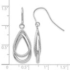 Teardrop Shepherd Hook Dangle Earrings in 14K White Gold, Textured - Sophia Jewelers