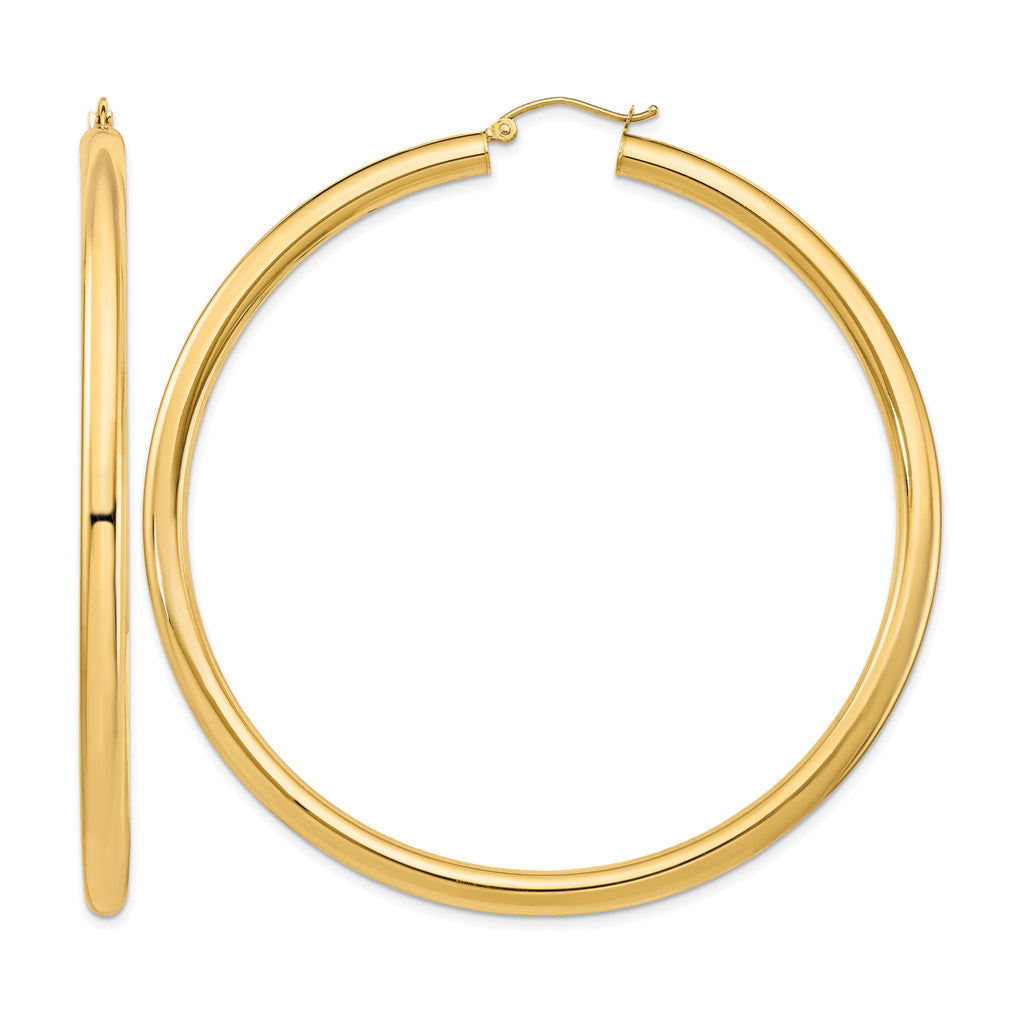 Smooth Round Tube Hoop Earrings in 14K Yellow Gold, 70mm Lightweight - Sophia Jewelers