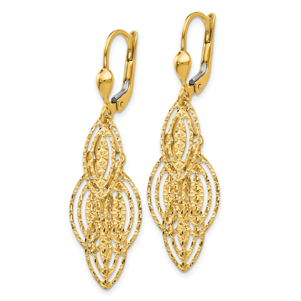 14K Fancy Textured and Polished Dangle Leverback Earrings
