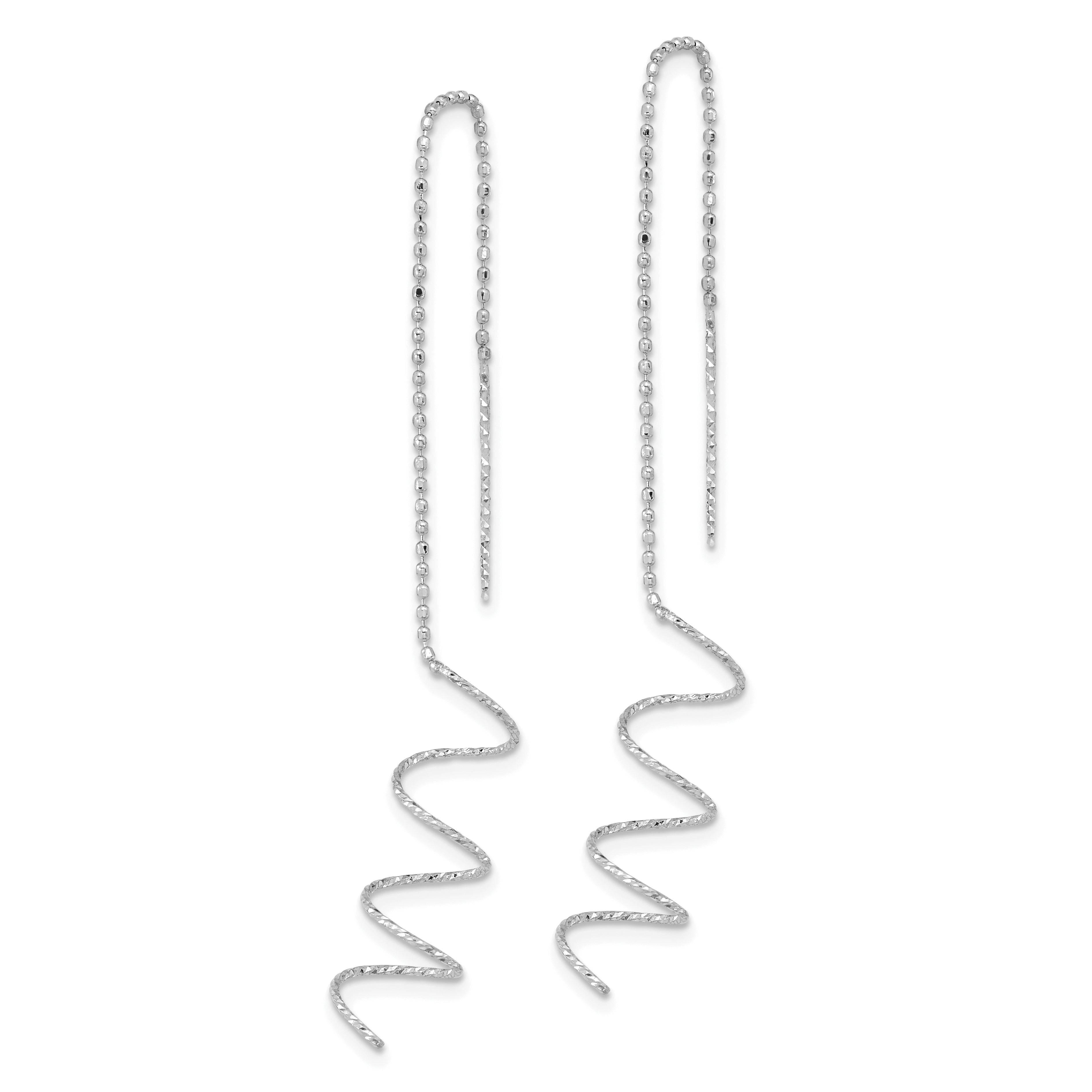14k White Gold Polished Diamond-cut Spiral Threader Earrings