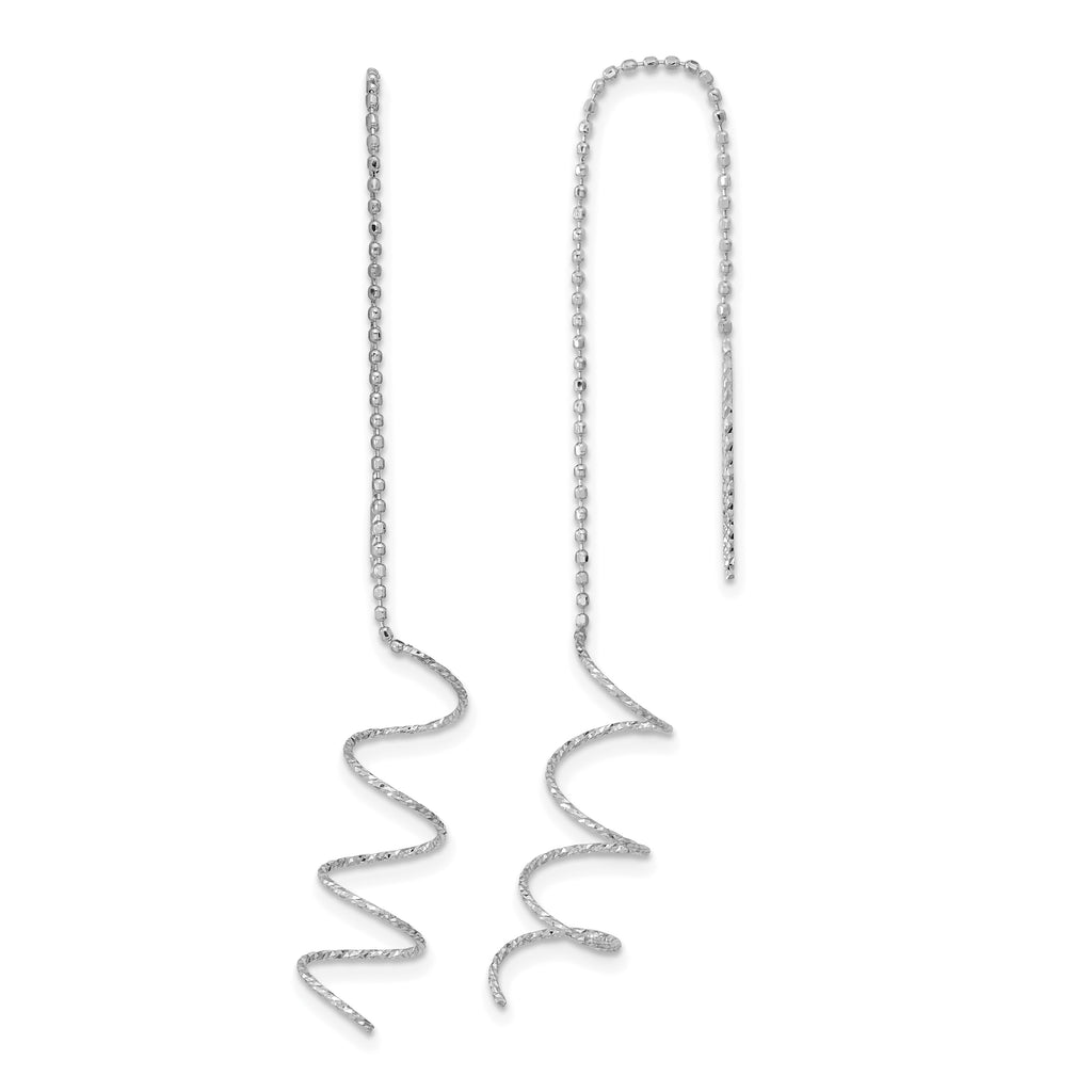 14k White Gold Polished Diamond-cut Spiral Threader Earrings