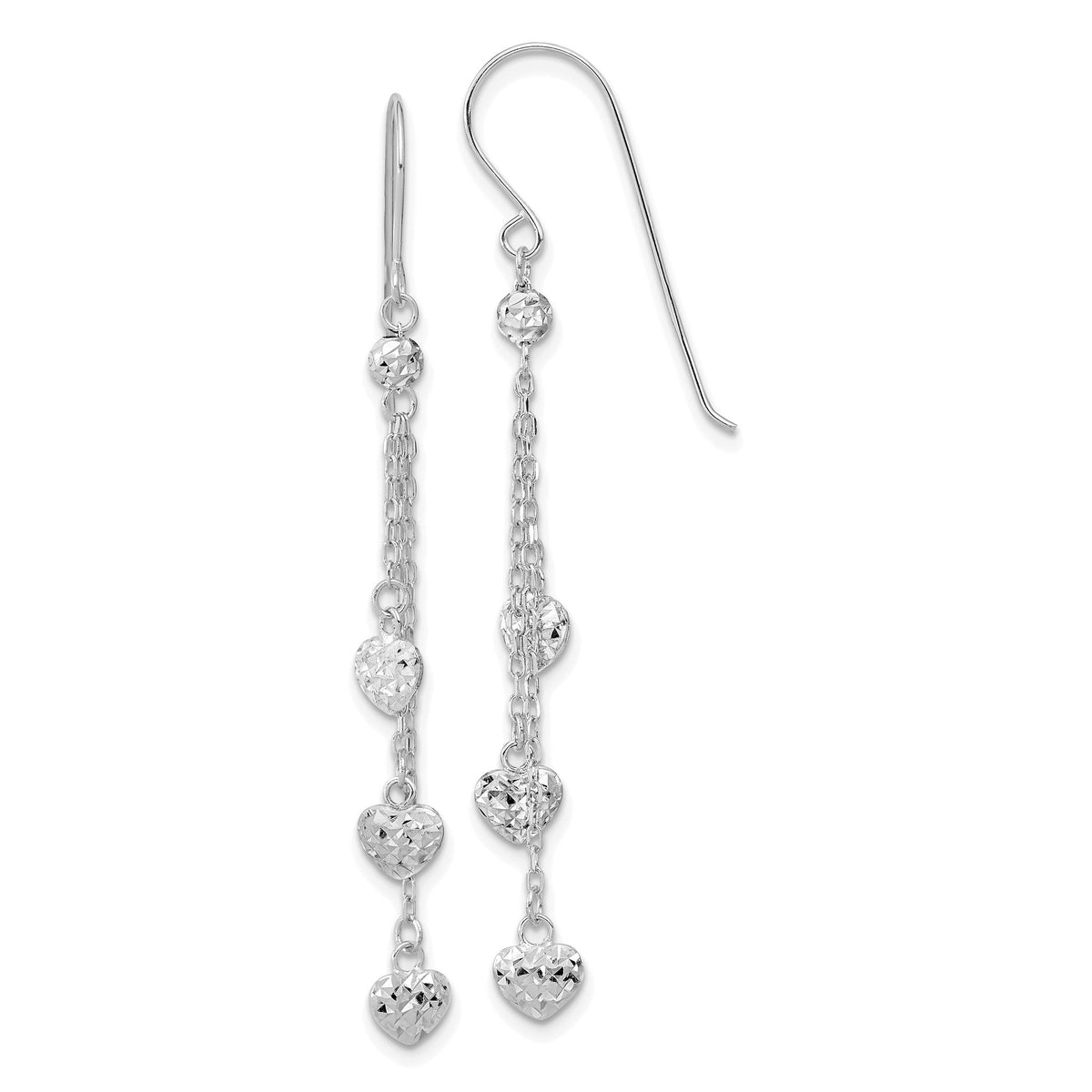 Heart and Chain French Hook Dangle Earrings in 14K White Gold - Sophia Jewelers Main image