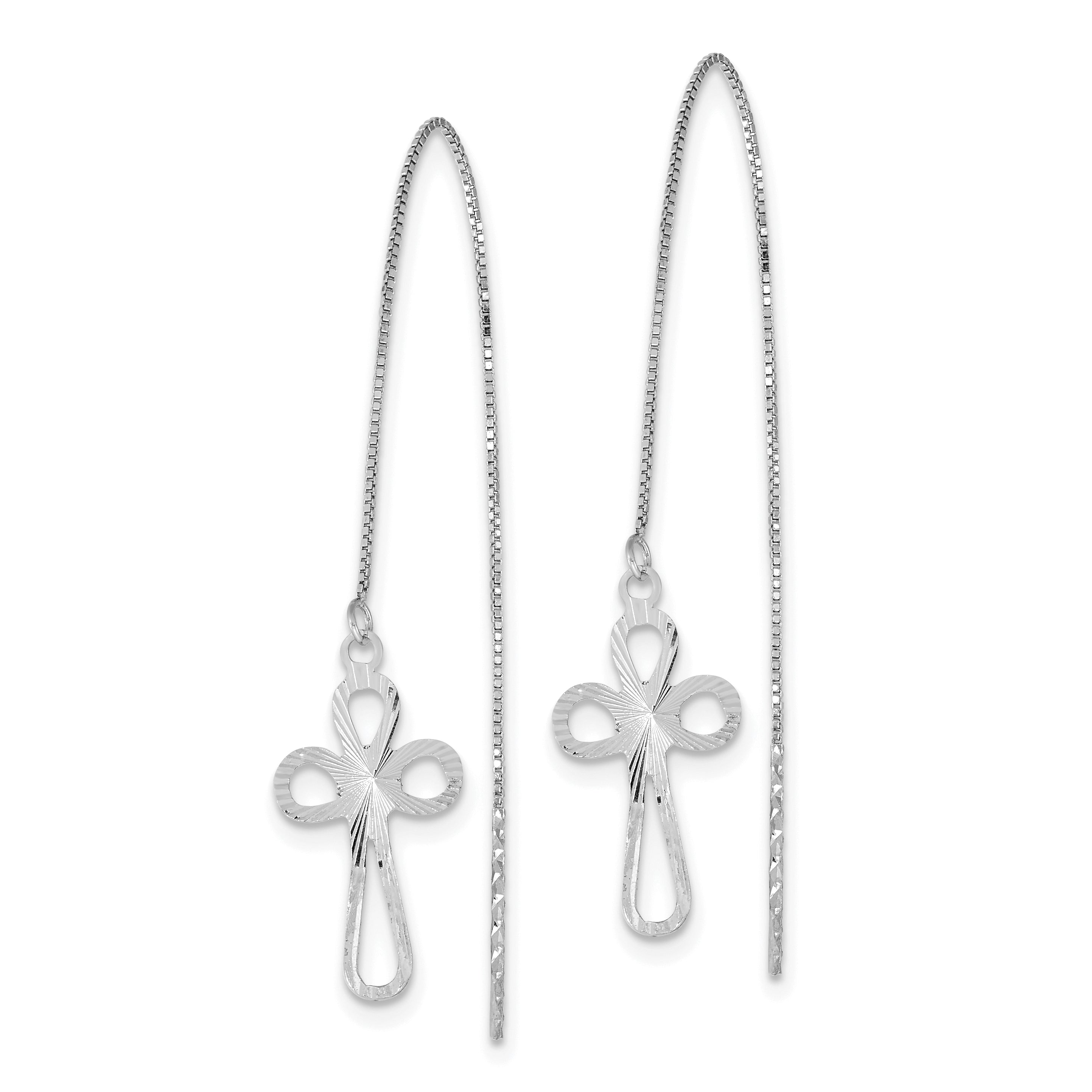 14K White Gold Polished D/C Box Chain w/Cross Threader Earrings Secondary image