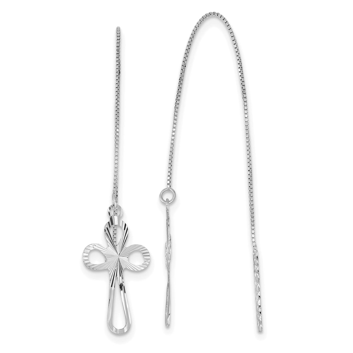 Box Chain Cross Threader Earrings in 14K White Gold, Diamond-Cut - Sophia Jewelers Main image