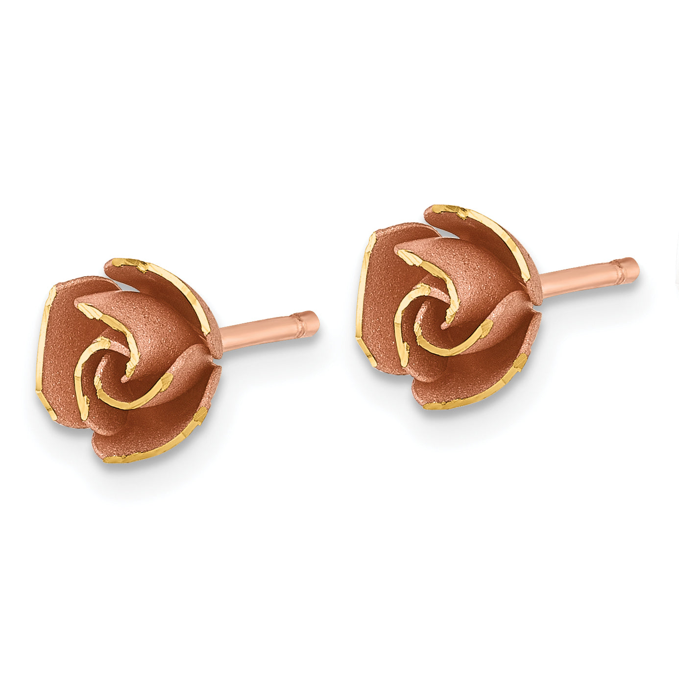 14k with Rose-tone Rhodium Brushed Rose Flower Post Earrings Secondary image