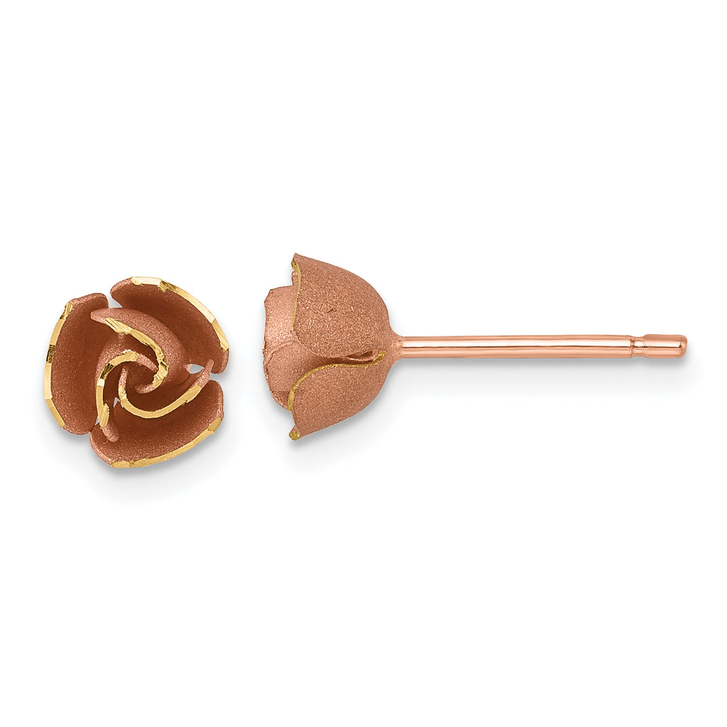 14k with Rose-tone Rhodium Brushed Rose Flower Post Earrings