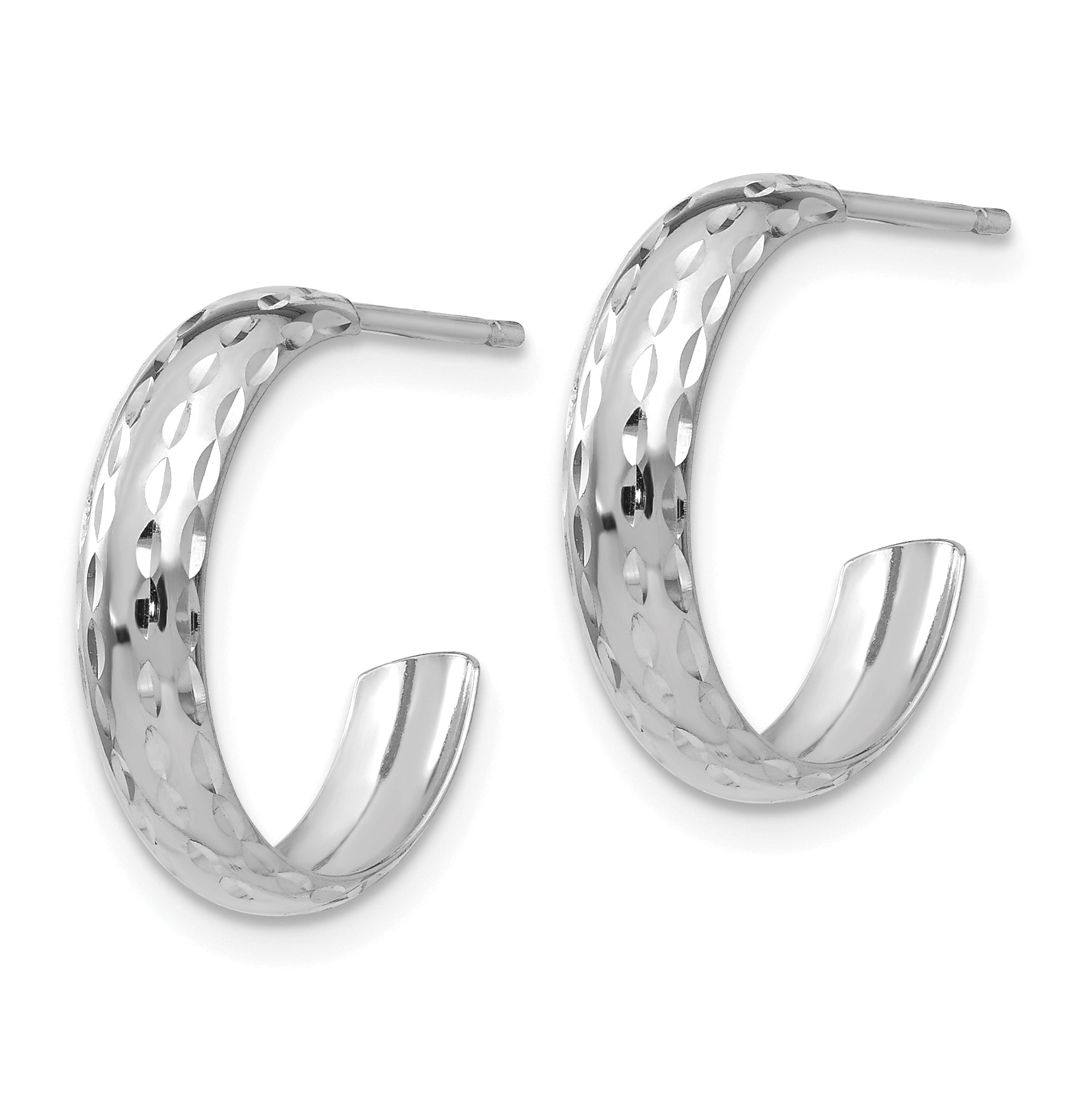 14k White Gold Diamond-cut 3.5mm J-Hoop Earrings Secondary image