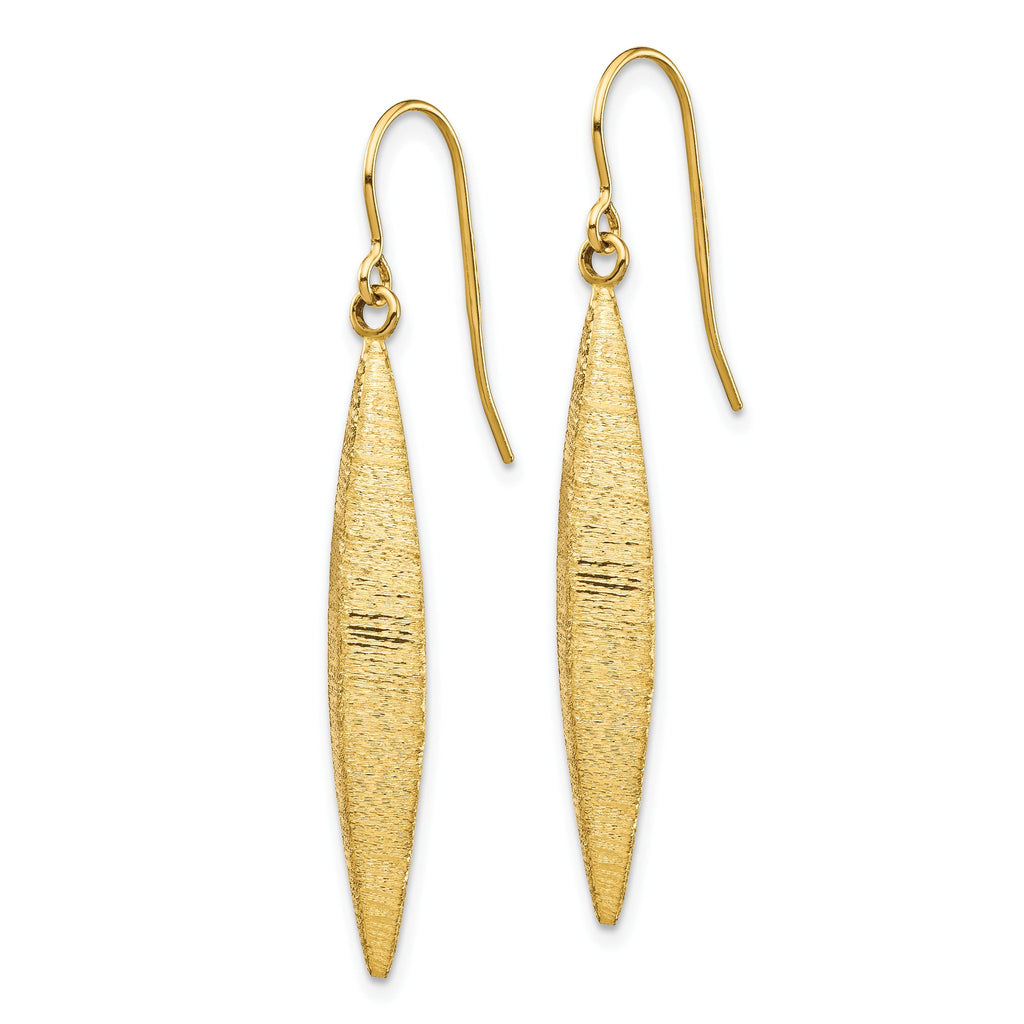 Pointed Oval French Hook Dangle Earrings in 14K Yellow Gold, Brushed - Sophia Jewelers