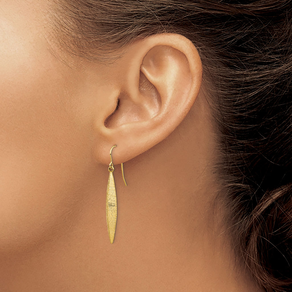Pointed Oval French Hook Dangle Earrings in 14K Yellow Gold, Brushed - Sophia Jewelers