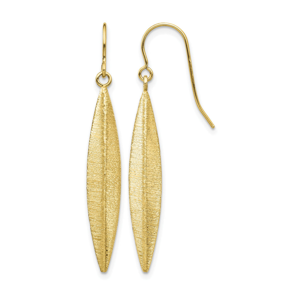 Pointed Oval French Hook Dangle Earrings in 14K Yellow Gold, Brushed - Sophia Jewelers