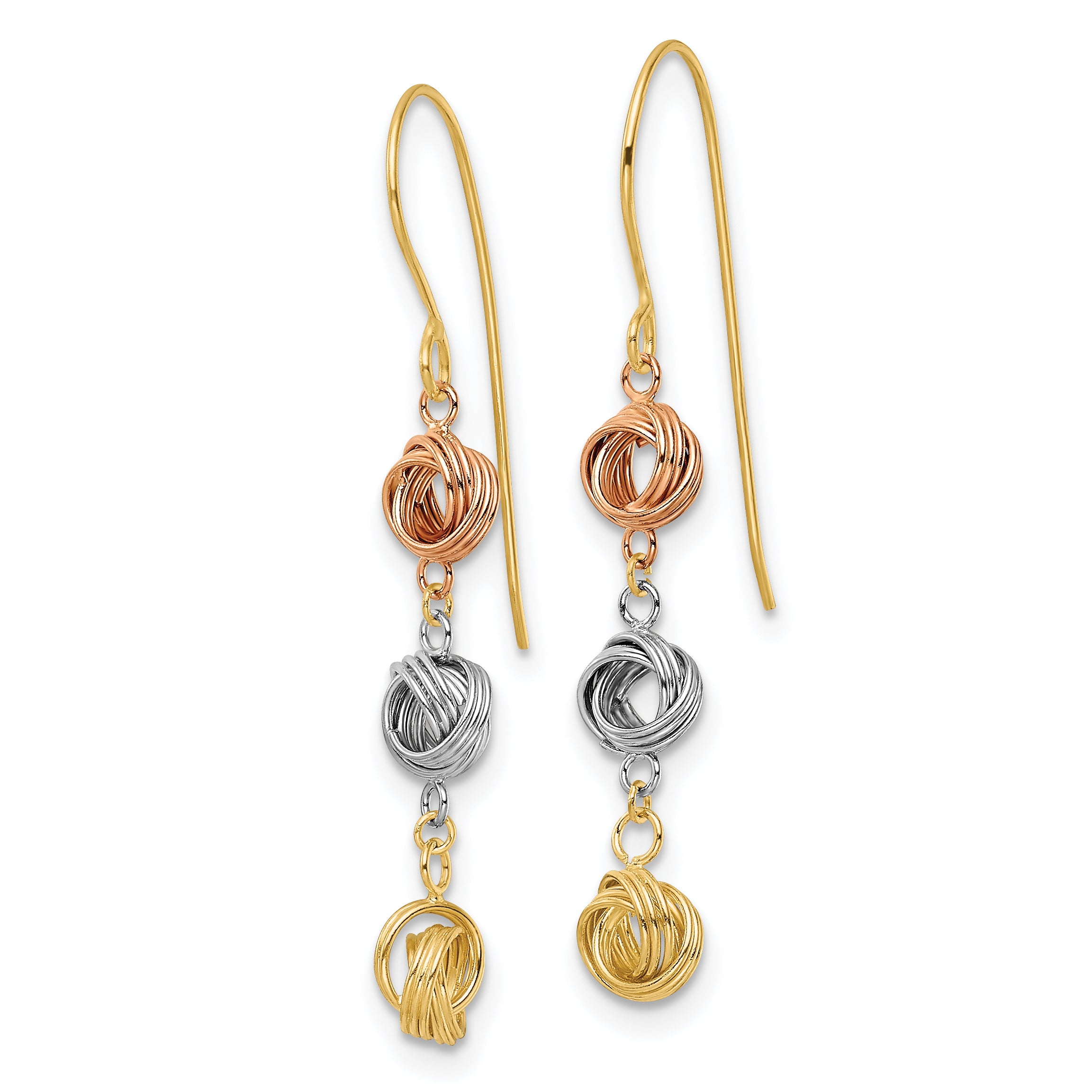 14K Tri-Color Love Knot Dangle Earrings Secondary image