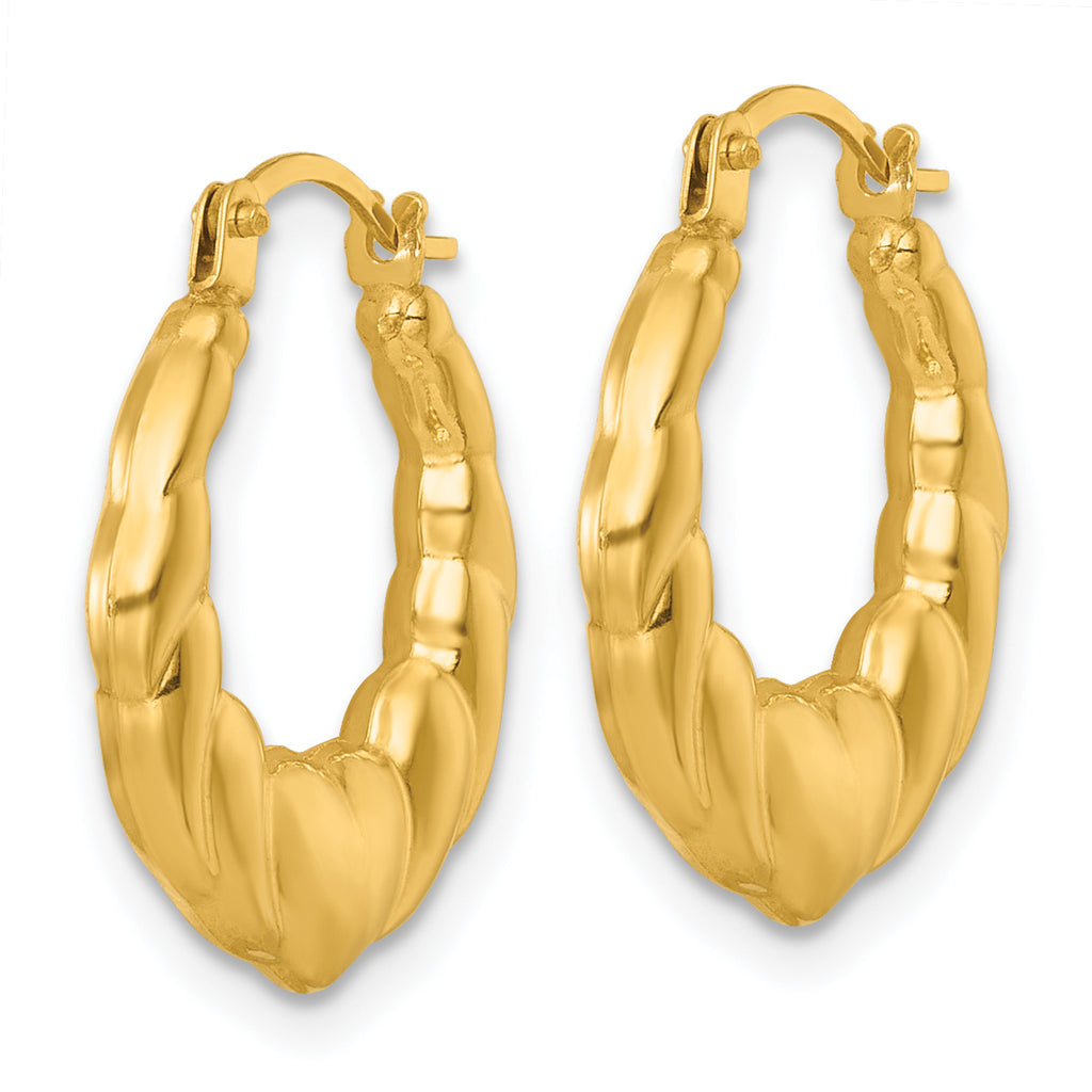 14k Polished Heart Scalloped Round Hollow Hoop Earrings